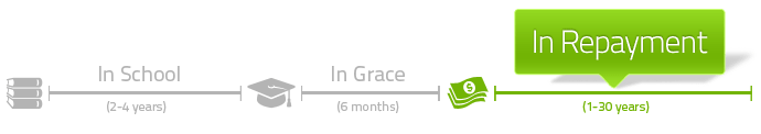 Life Cycle of a Loan: In School lasts 2 to 4 years. In Grace lasts 6 months. In Repayment lasts between 1 and 30 years.